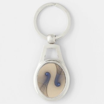 Entwined Cream And Blue Geometric Design Keychain by skellorg at Zazzle