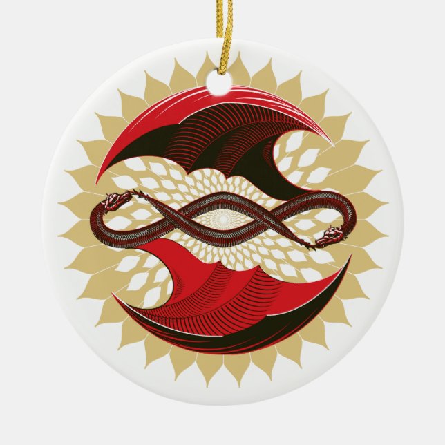 Entwined Dragons Ceramic Ornament (Front)
