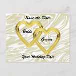 Entwined Gold Hearts Bride and Groom Announcement Postcard