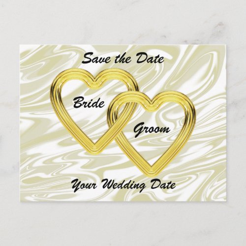 Entwined Gold Hearts Bride and Groom Announcement Postcard