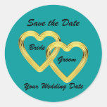 Entwined Gold Hearts Bride and Groom Classic Round Sticker