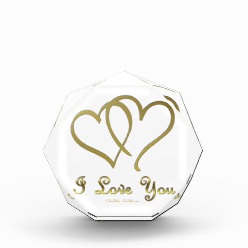 Entwined Gold Hearts i Love You Acrylic Award