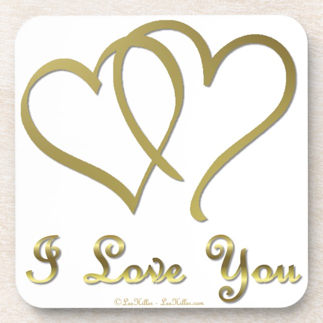 Entwined Gold Hearts i Love You Beverage Coaster (Front)