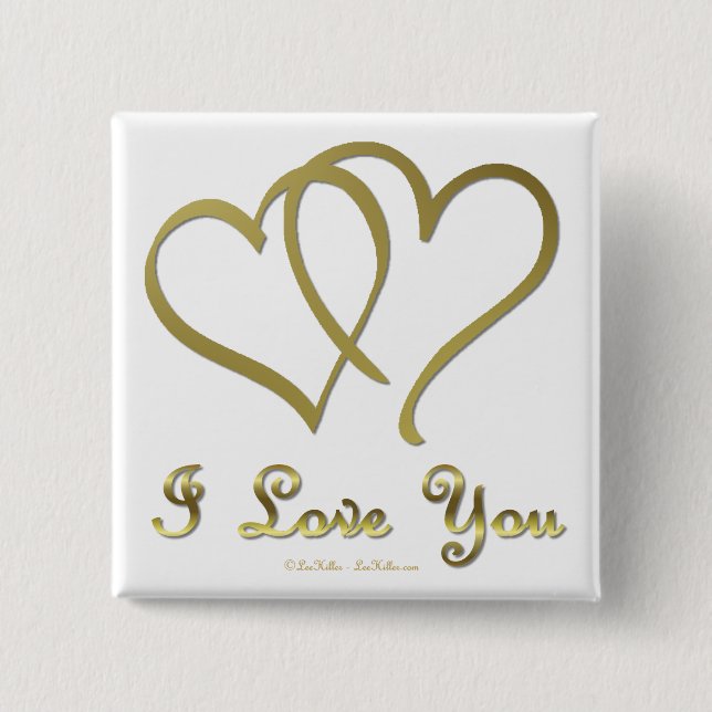 Entwined Gold Hearts i Love You Button (Front)