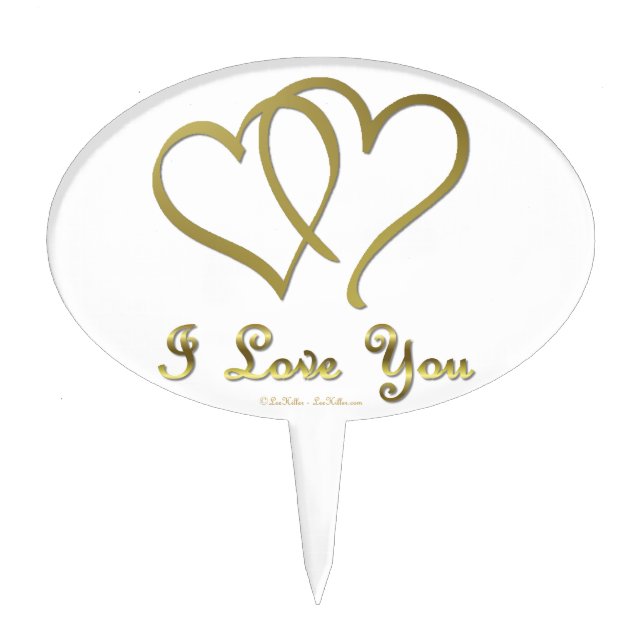 Entwined Gold Hearts i Love You Cake Topper (Front)