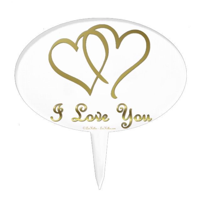 Entwined Gold Hearts i Love You Cake Topper (Front)