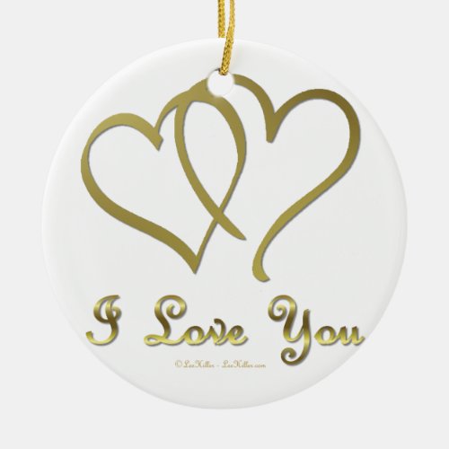 Entwined Gold Hearts i Love You Ceramic Ornament