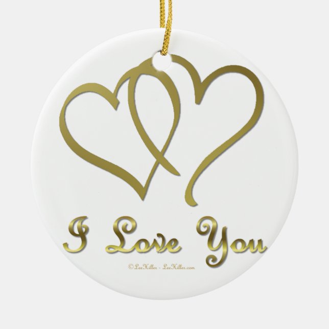 Entwined Gold Hearts i Love You Ceramic Ornament (Front)
