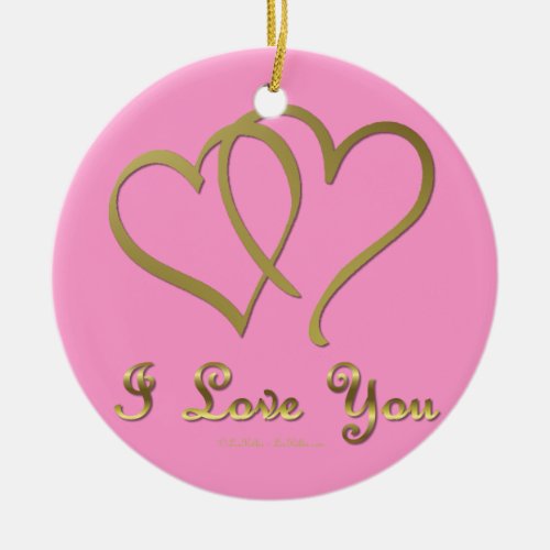 Entwined Gold Hearts i Love You Ceramic Ornament
