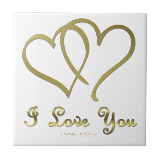 Entwined Gold Hearts i Love You Ceramic Tile (Front)