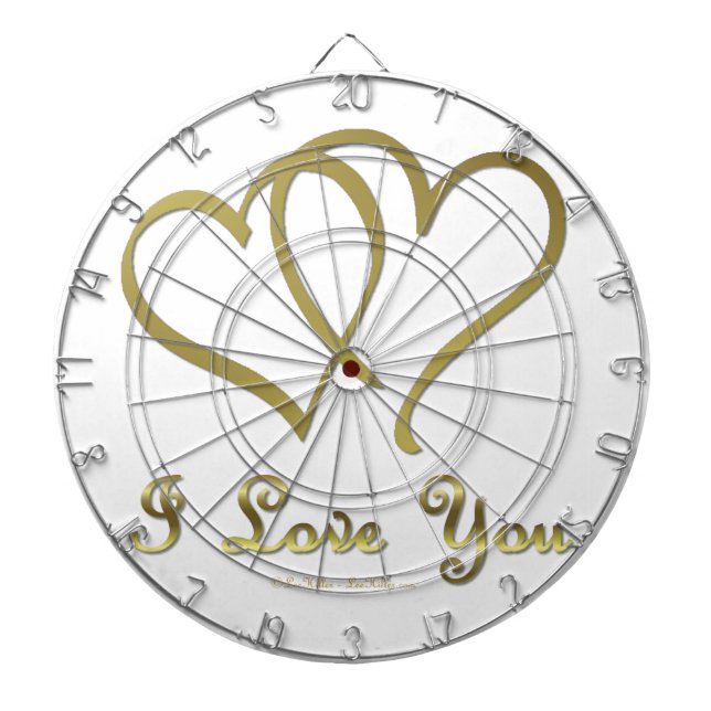 Entwined Gold Hearts i Love You Dartboard With Darts (Front)