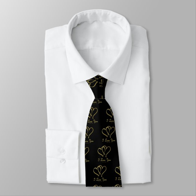 Entwined Gold Hearts i Love You Neck Tie (Tied)