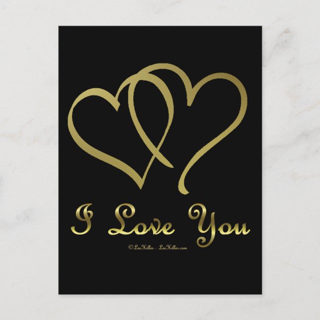 Entwined Gold Hearts i Love You Postcard (Front)