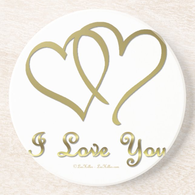 Entwined Gold Hearts i Love You Sandstone Coaster (Front)