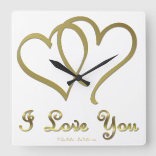 Entwined Gold Hearts i Love You Square Wall Clock
