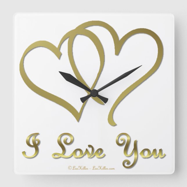 Entwined Gold Hearts i Love You Square Wall Clock (Front)
