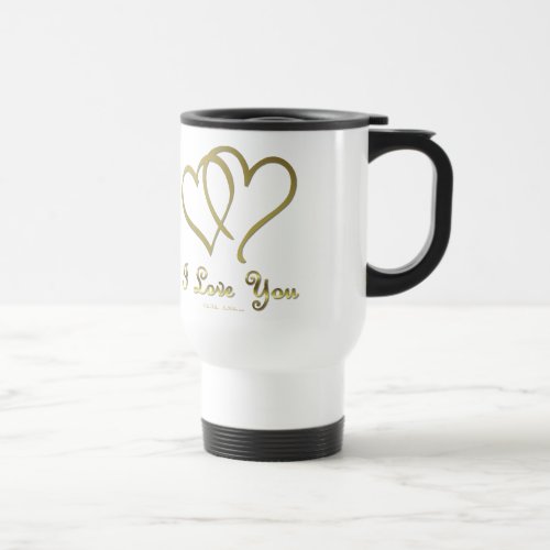 Entwined Gold Hearts i Love You Travel Mug