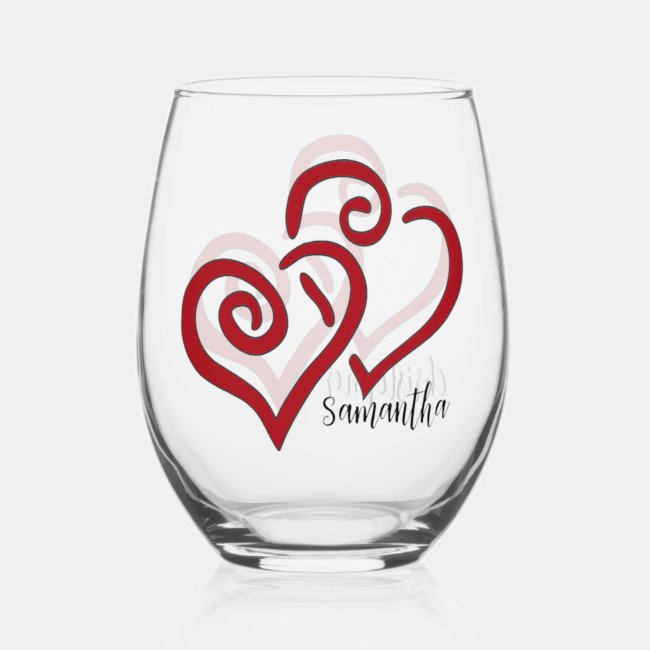 Entwined Hearts Design Stemless Wine Glass