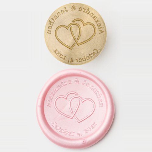 Entwined Intertwined Hearts Couple Names Date Wax Seal Stamp