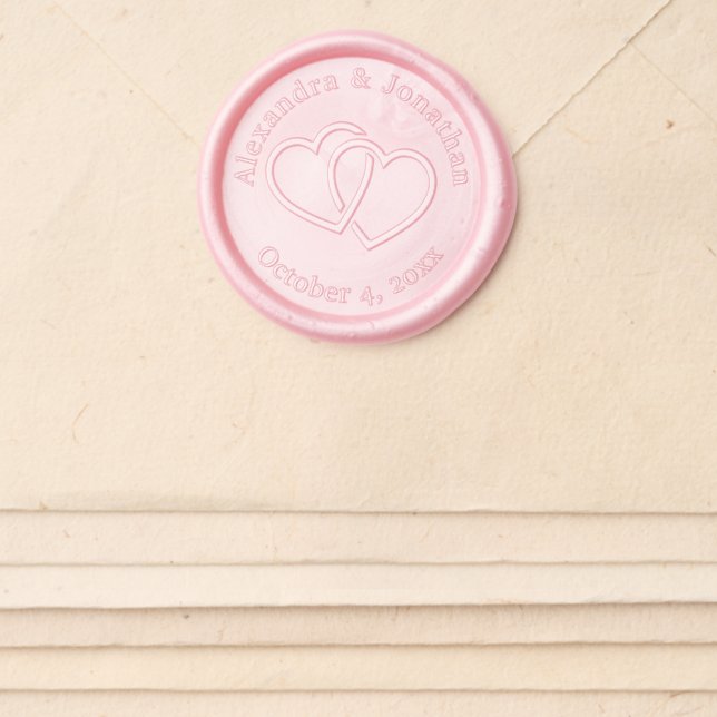 Entwined Intertwined Hearts Couple Names Date Wax Seal Sticker (Front)