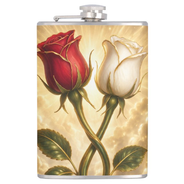Entwined red and white roses. flask (Front)