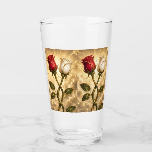 Entwined red and white roses. glass (Front)