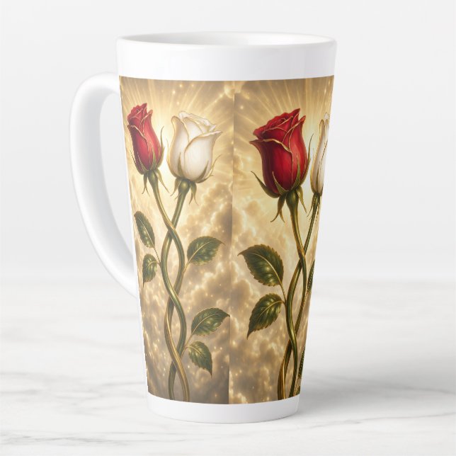 Entwined red and white roses. latte mug (Left Angle)