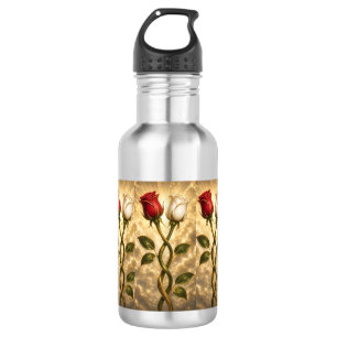Entwined red and white roses. stainless steel water bottle