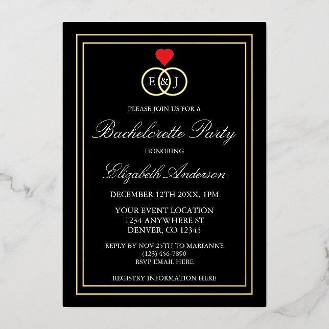 Entwined Rings Bachelorette Party Foil Invitation (Front)