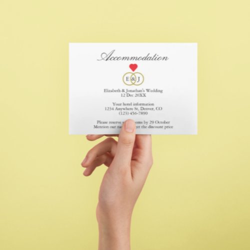 Entwined Rings Wedding Accommodation Card