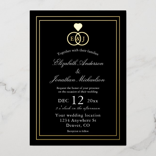 Entwined Rings Wedding Foil Invitation (Front)