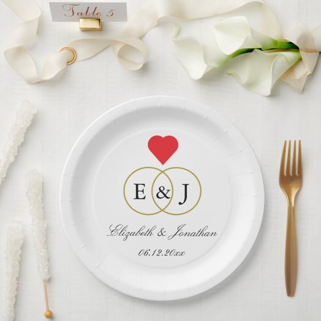 Entwined Rings Wedding Paper Plates (Wedding)