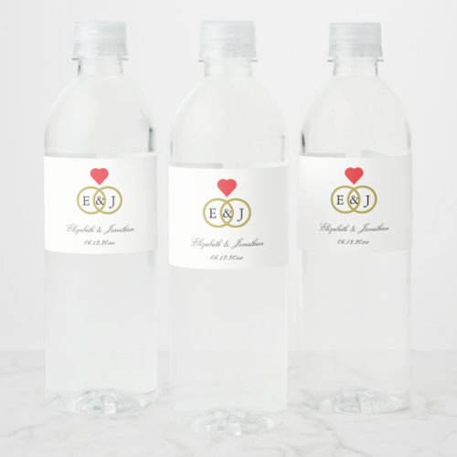 Entwined Rings Wedding Water Bottle Label