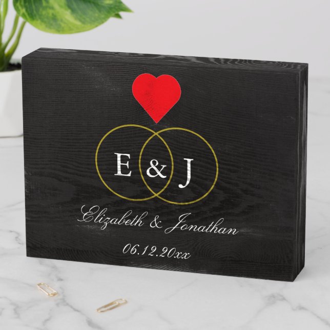 Entwined Rings Wedding Wooden Box Sign (In Situ Horizontal)
