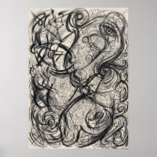Entwined Spirit Lines Ink Drawing Poster