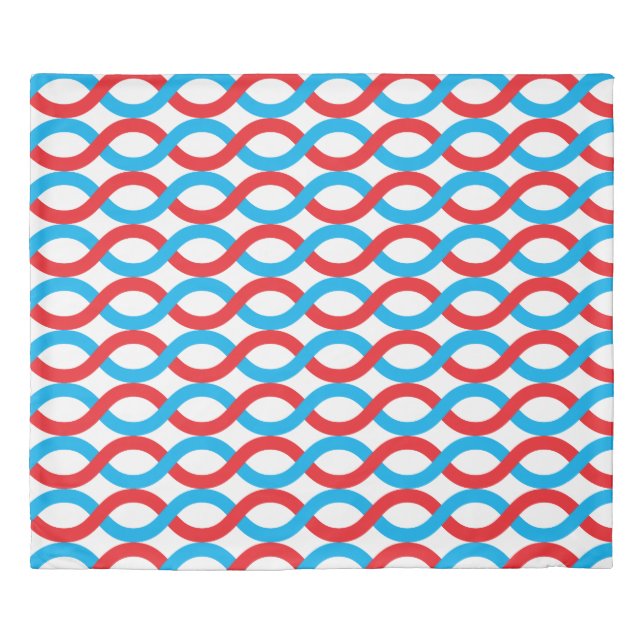 Entwined Waves in Red and Blue Pattern Duvet Cover (Front)