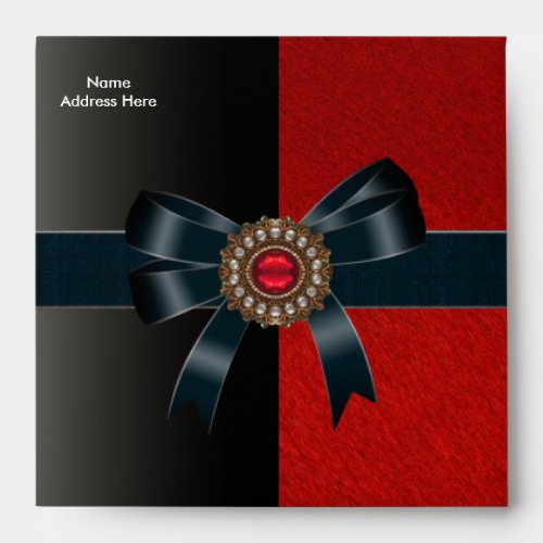 Envelope Black Red Jewel Bow