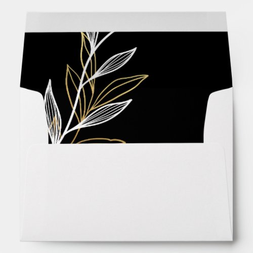 Envelope for 5x7 invitation Black Gold Leaf Design