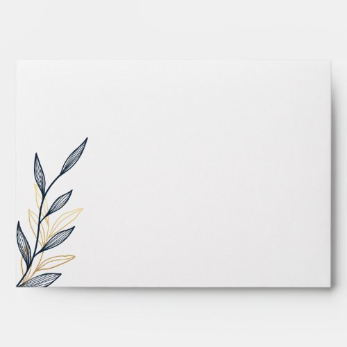  Envelope for 5x7 invitation Gold Navy Leaf Design