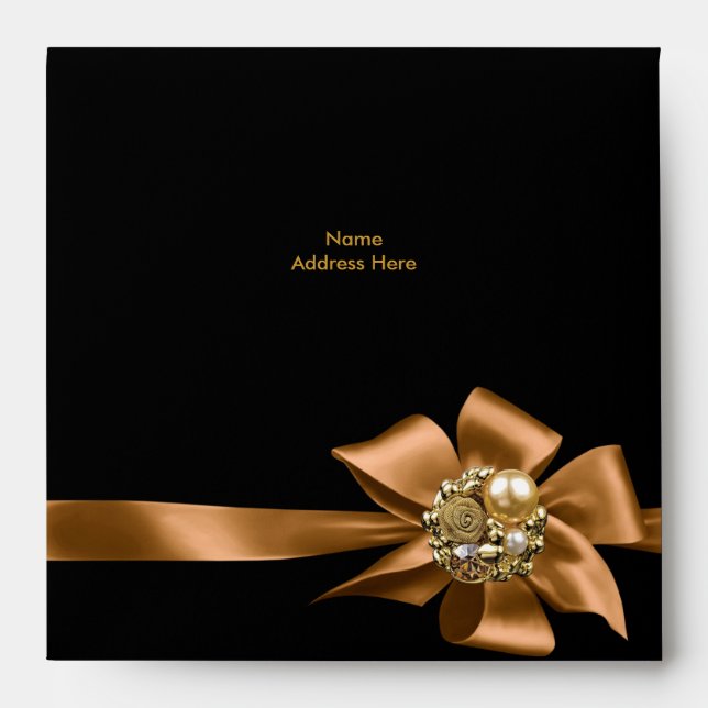 Envelope Gold Black Trim Bow Jewel (Front)