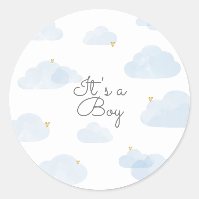 Envelope light blue clouds young boy classic round sticker (Front)