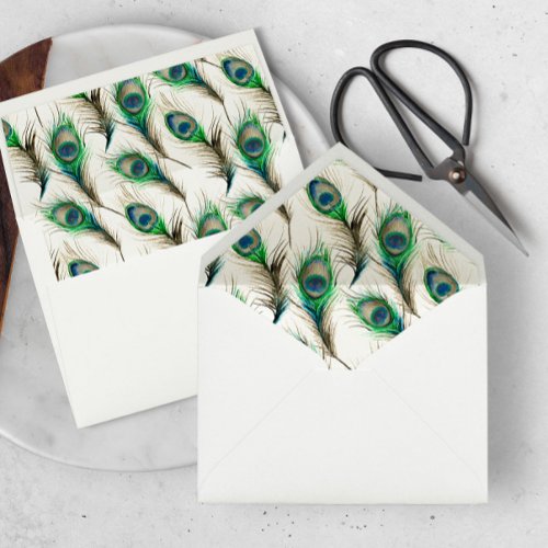 Envelope Liners Watercolor Peacock Feathers