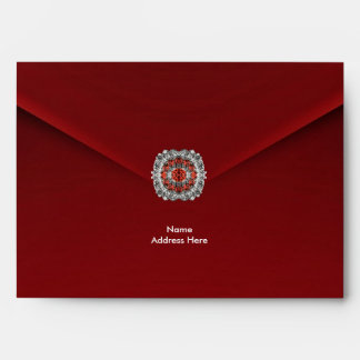 Envelope Red faux Velvet Print Diamond Jewel