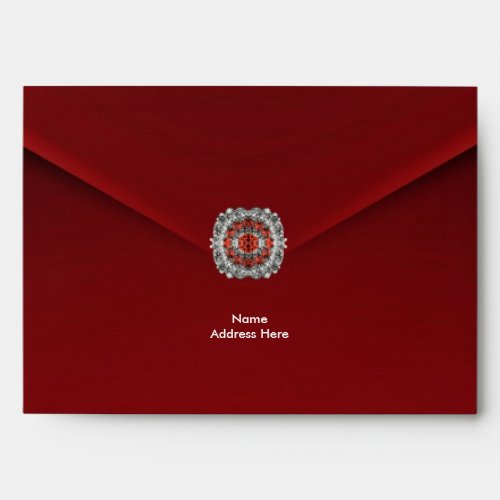 Envelope Red faux Velvet Print Diamond Jewel