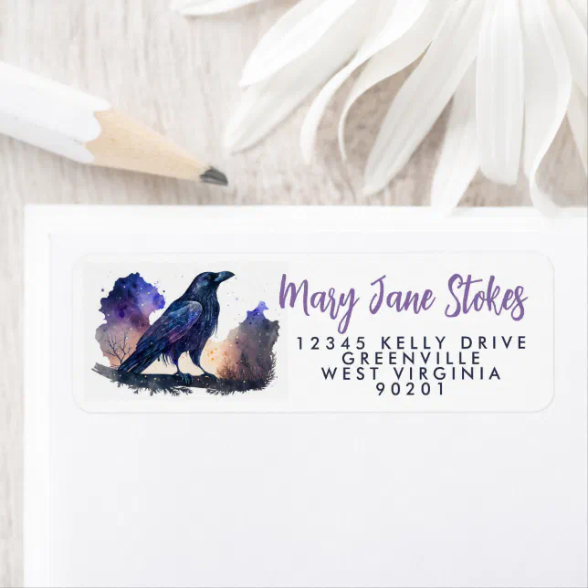 envelope RETURN ADDRESS star starry sky bird crow Label | Zazzle