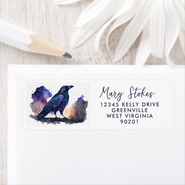 envelope RETURN ADDRESS star starry sky bird crow Label (Insitu)