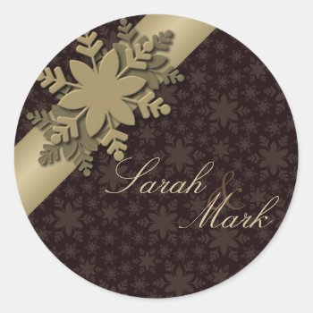Envelope Seal Brown & Gold Snowflake Wedding by OLPamPam at Zazzle