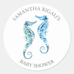 Envelope Seal Sticker, Blue Seahorse Baby Shower