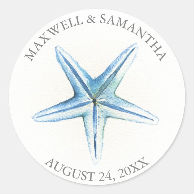 Envelope Seal Sticker, Blue Starfish Beach Wedding