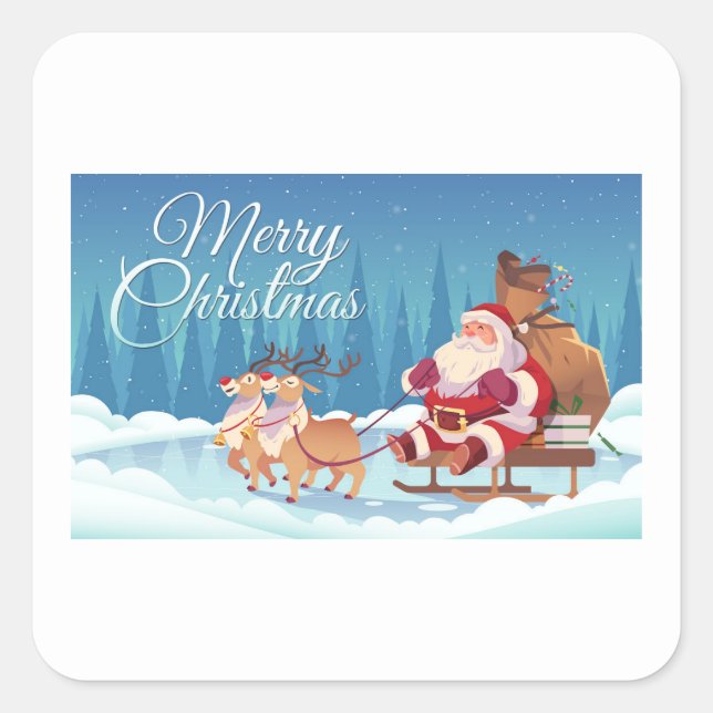 ENVELOPE SEAL STICKER : CHRISTMAS SANTA & REINDEER (Front)